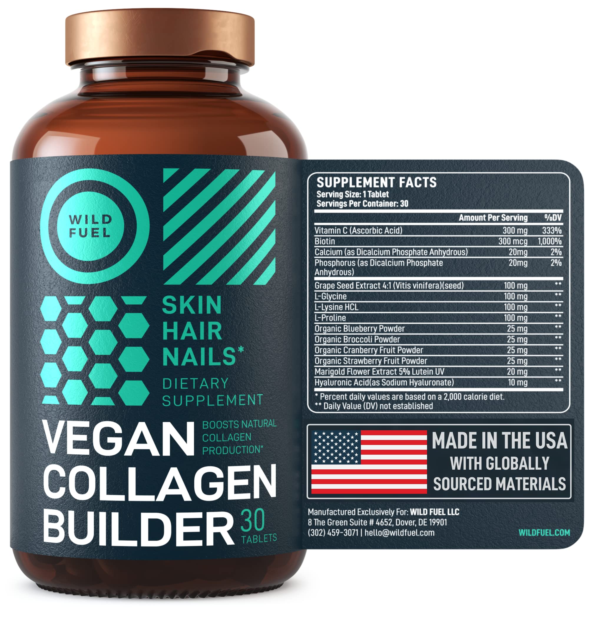 Front label showcasing vegan collagen booster