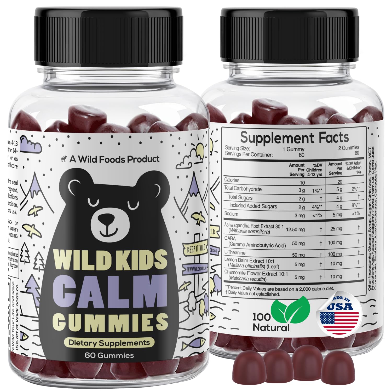 Wild Kids Calm Gummies bottle – berry flavor