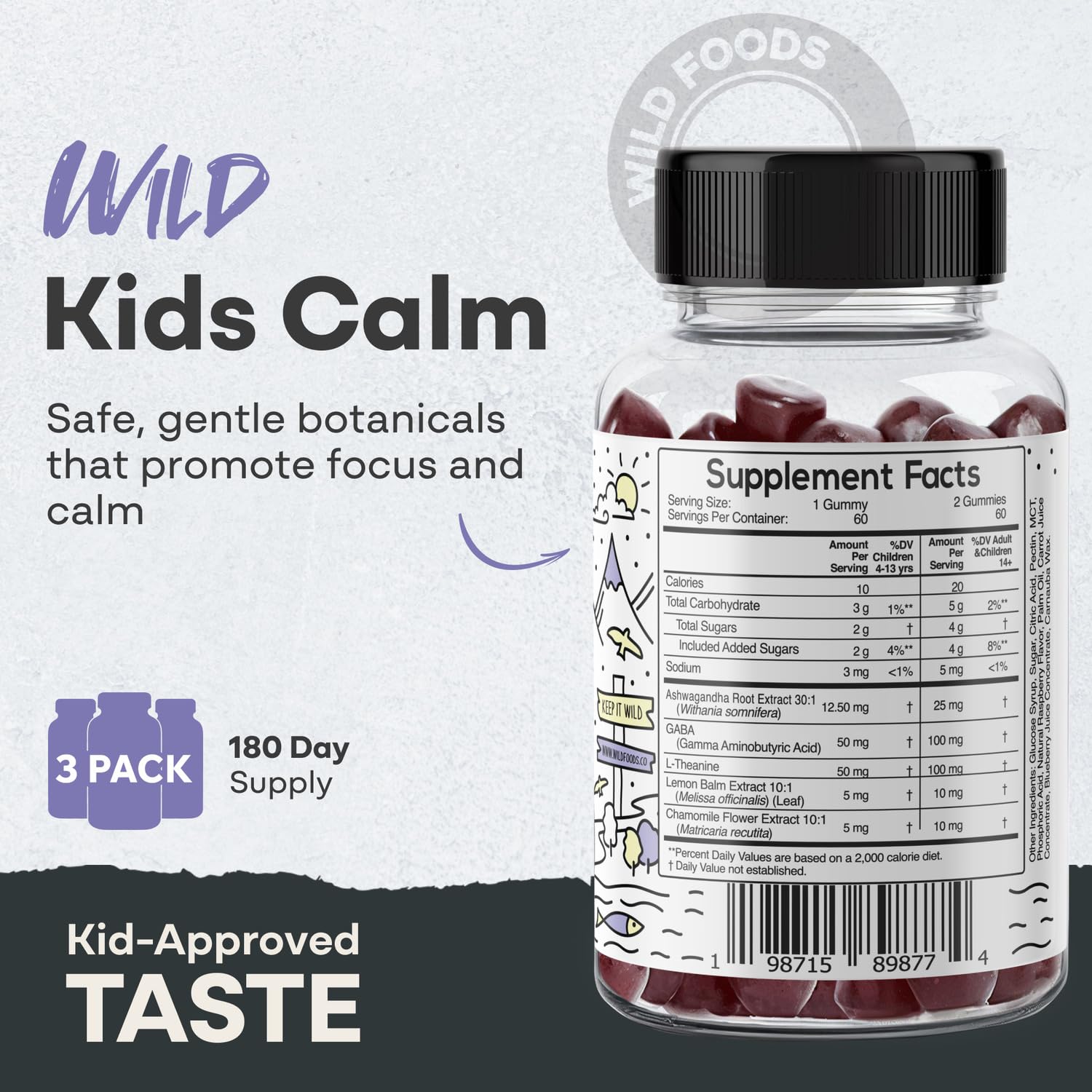 Wild Kids Calm Gummies 60 count box pack shot