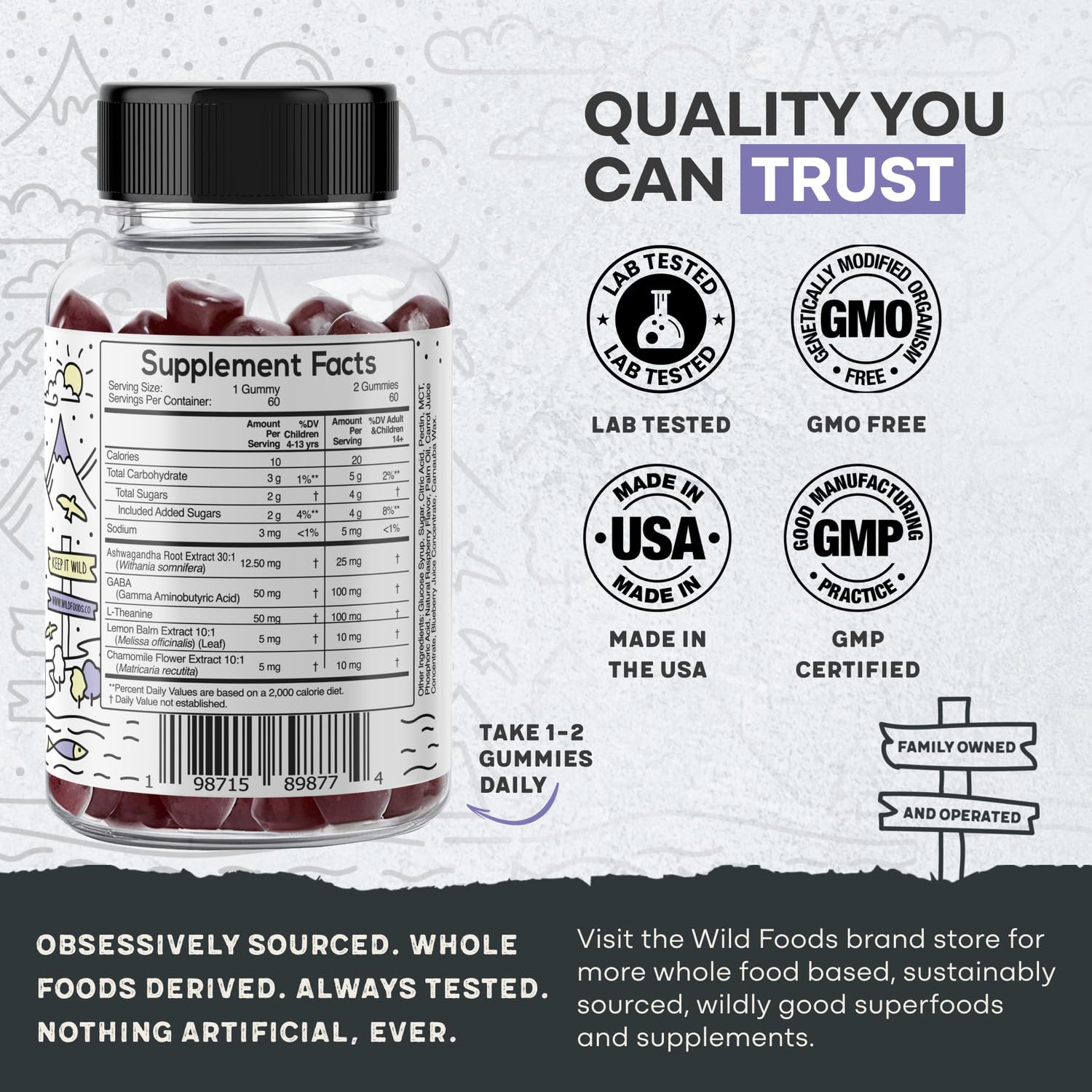 Close-up of Wild Kids Calm Gummies berry-flavored chewables