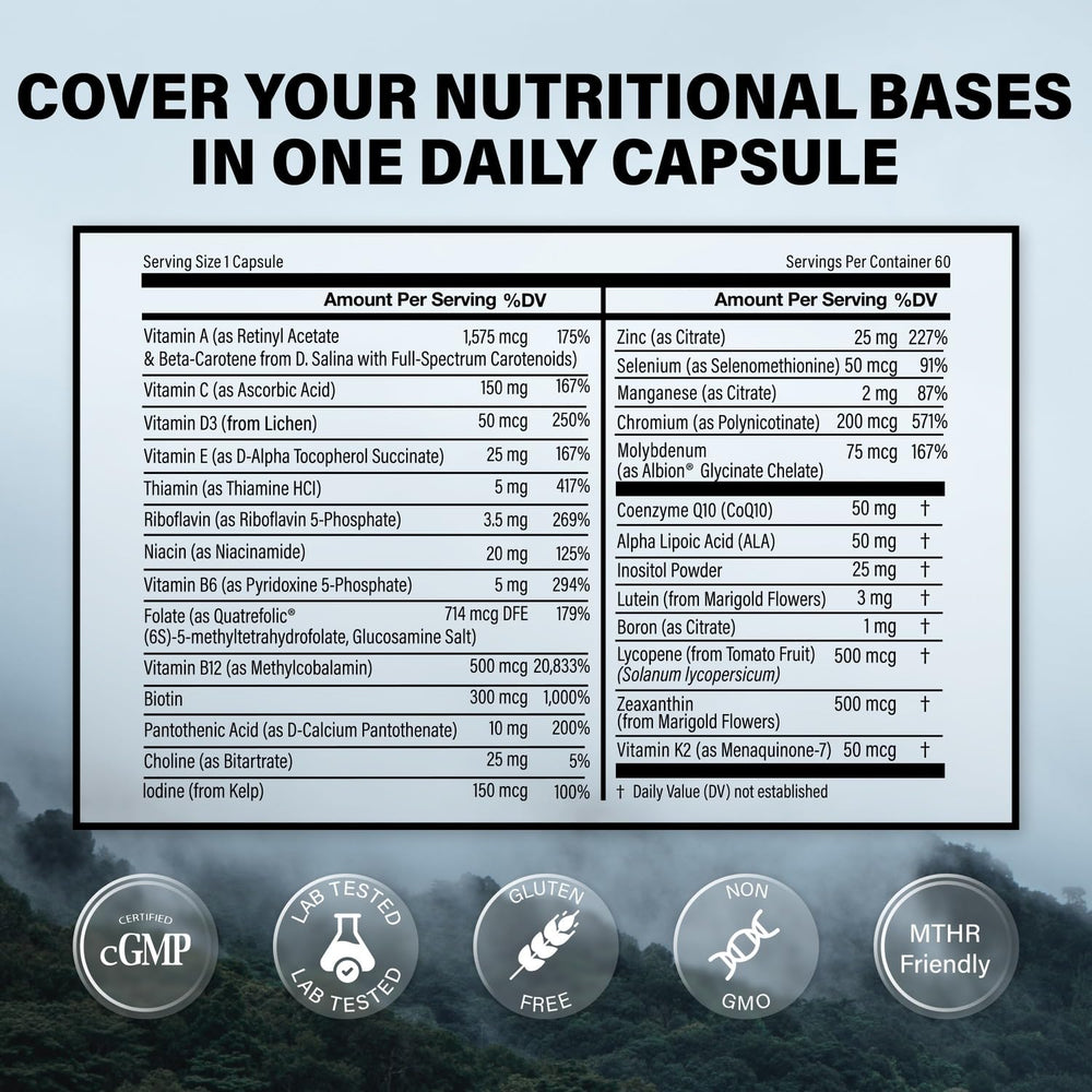 Ingredients panel of Wild Methylated Multivitamin.