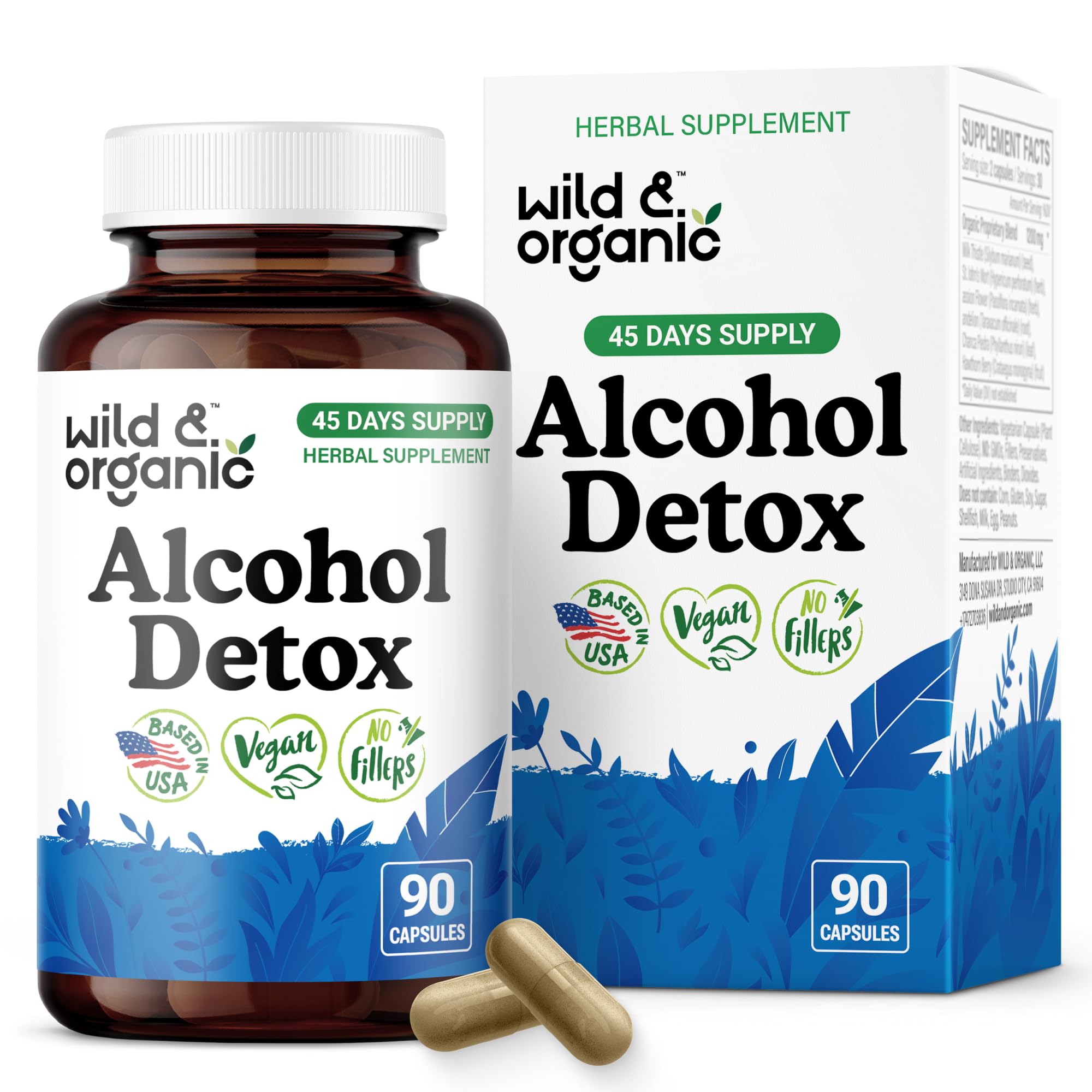 Front view of Wild & Organic Alcohol Detox Capsules bottle - 90 count
