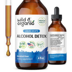 Bottle of Wild & Organic Alcohol Detox Drops with 4 oz label on white background