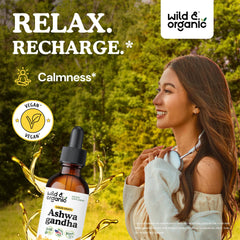 Close-up of Wild & Organic Ashwagandha Liquid Drops bottle