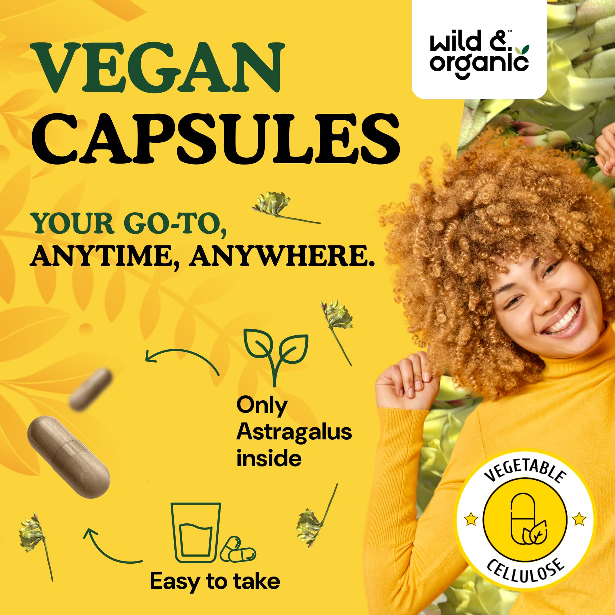 Astragalus capsule showing plant-based vegetable cellulose coating