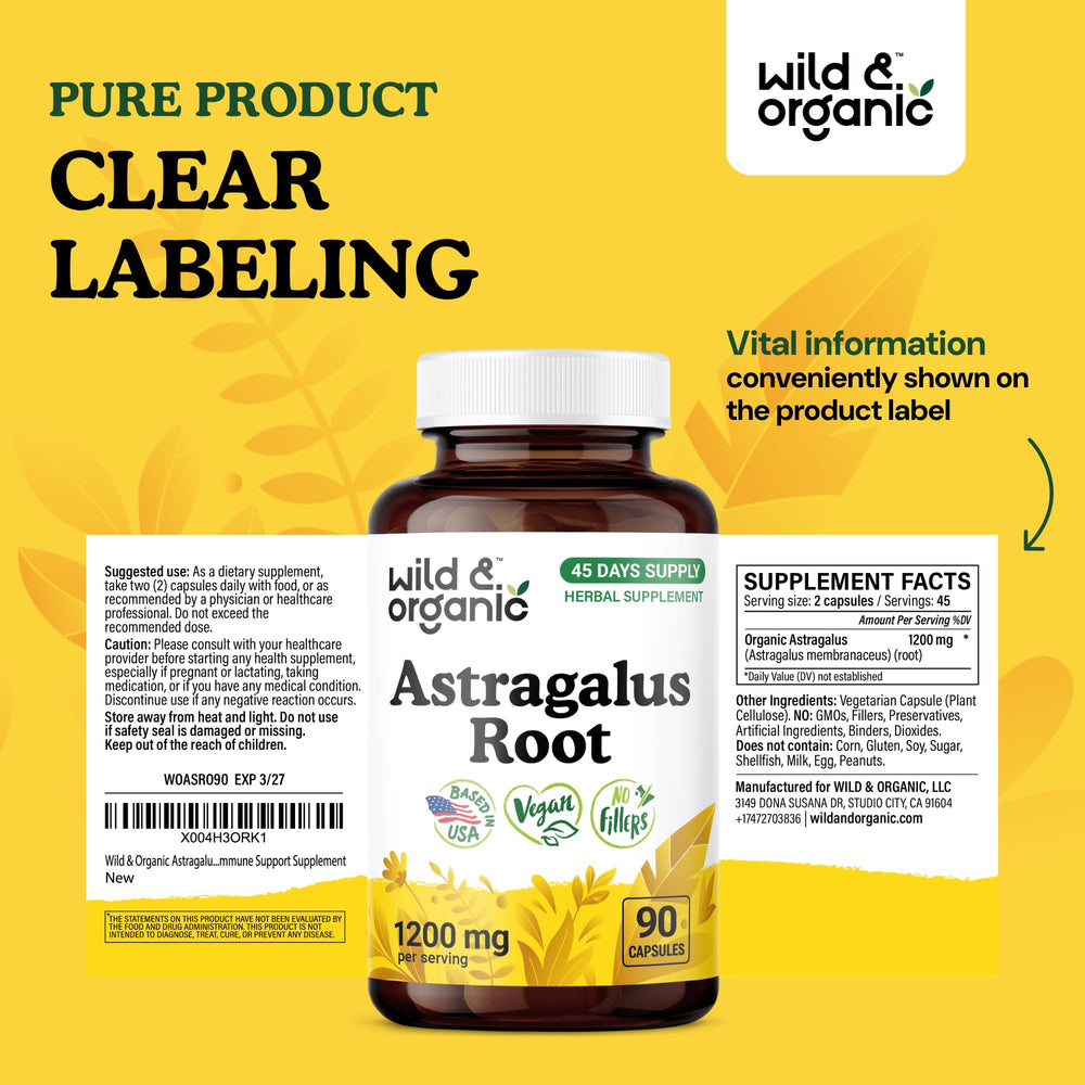 Packaging and branding of Wild & Organic Astragalus Capsules