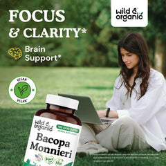 Close-up of Wild & Organic Bacopa Monnieri 600 mg capsules