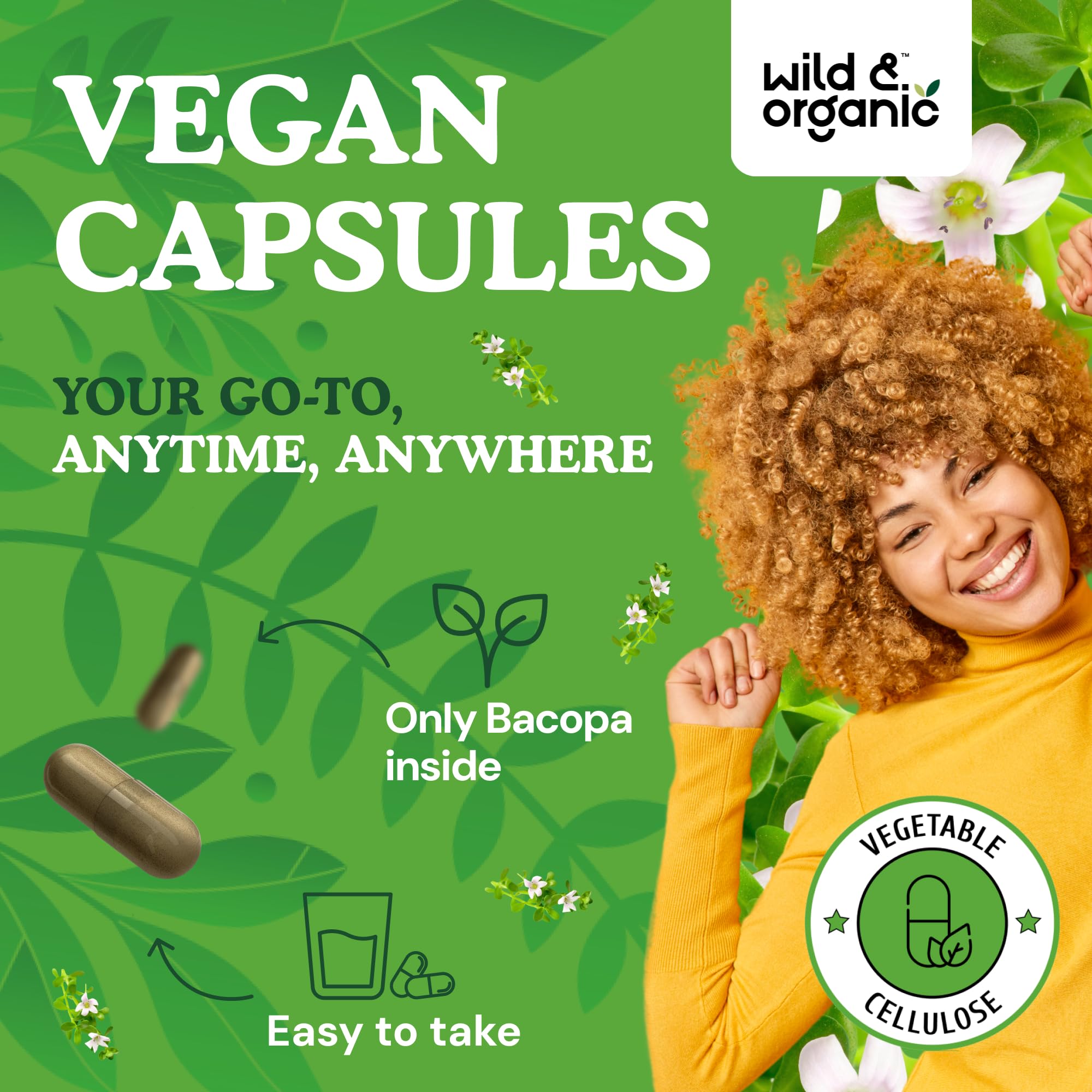 Vegan, non-GMO Bacopa Monnieri capsules with plant-based coating