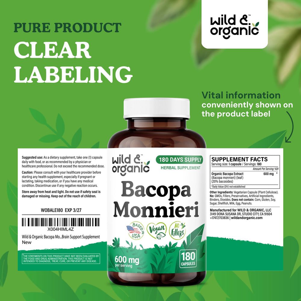 Brain support supplement with bacopa monnieri capsules