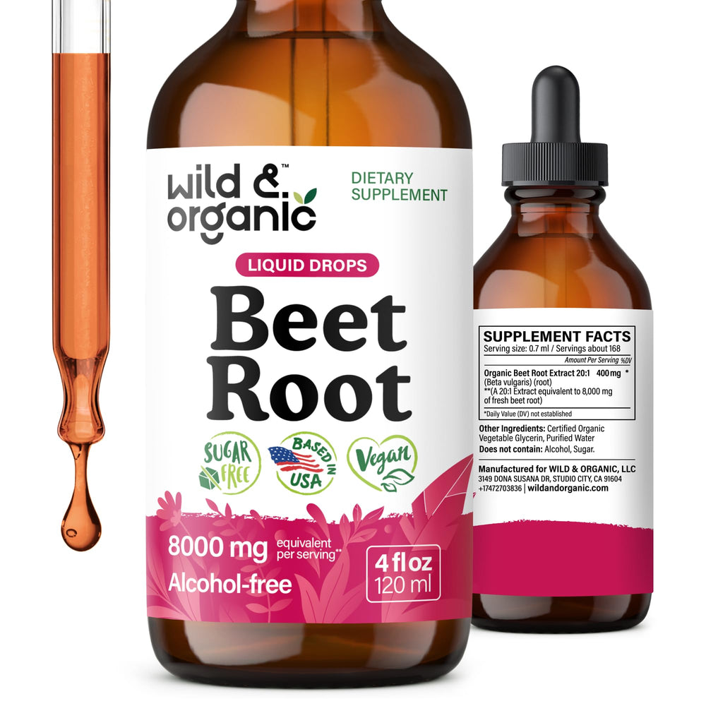 Front view of Wild & Organic Beet Root Extract Drops bottle (4 oz)