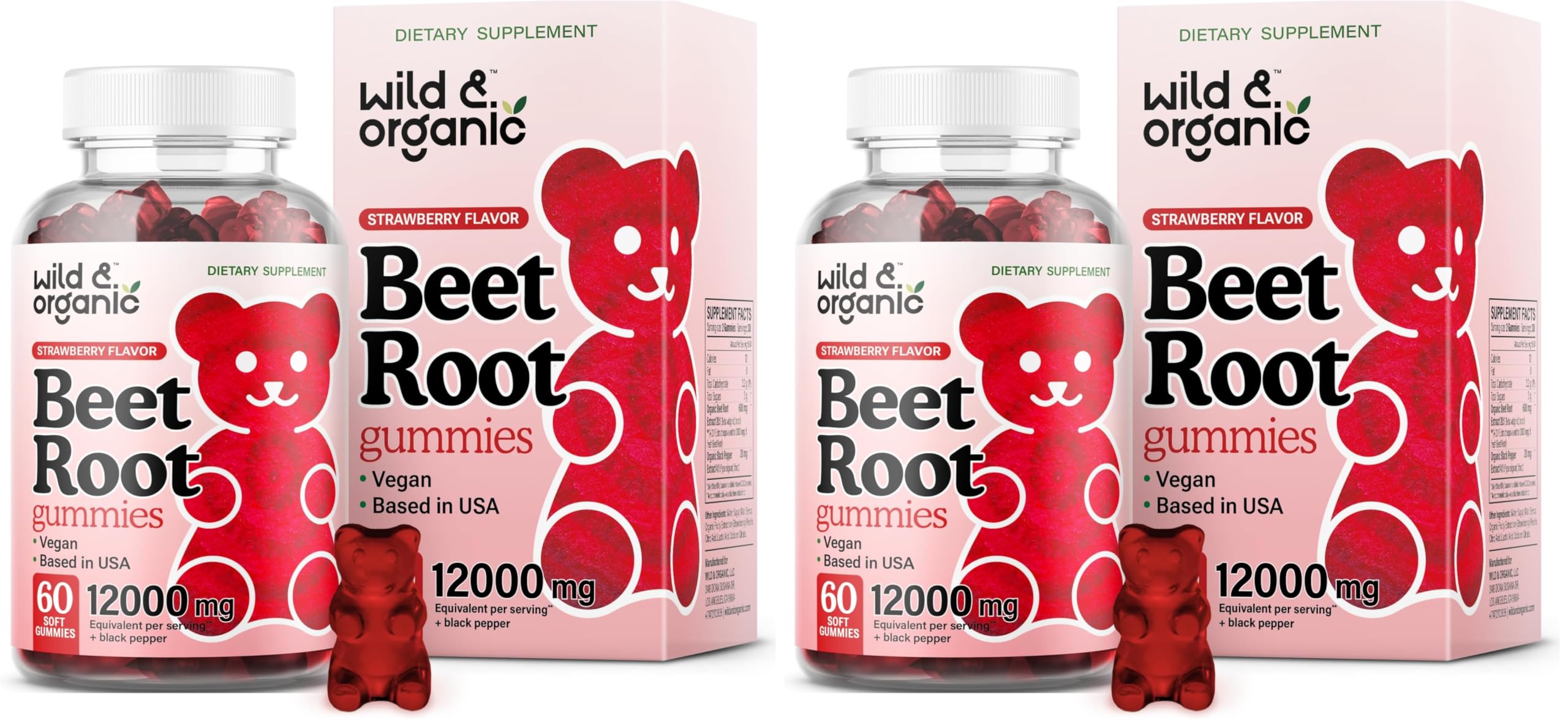 Front view of Wild & Organic Beet Root Gummies 12000 mg in a two-pack box