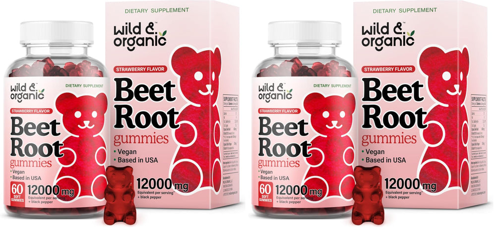 Front view of Wild & Organic Beet Root Gummies 12000 mg in a two-pack box