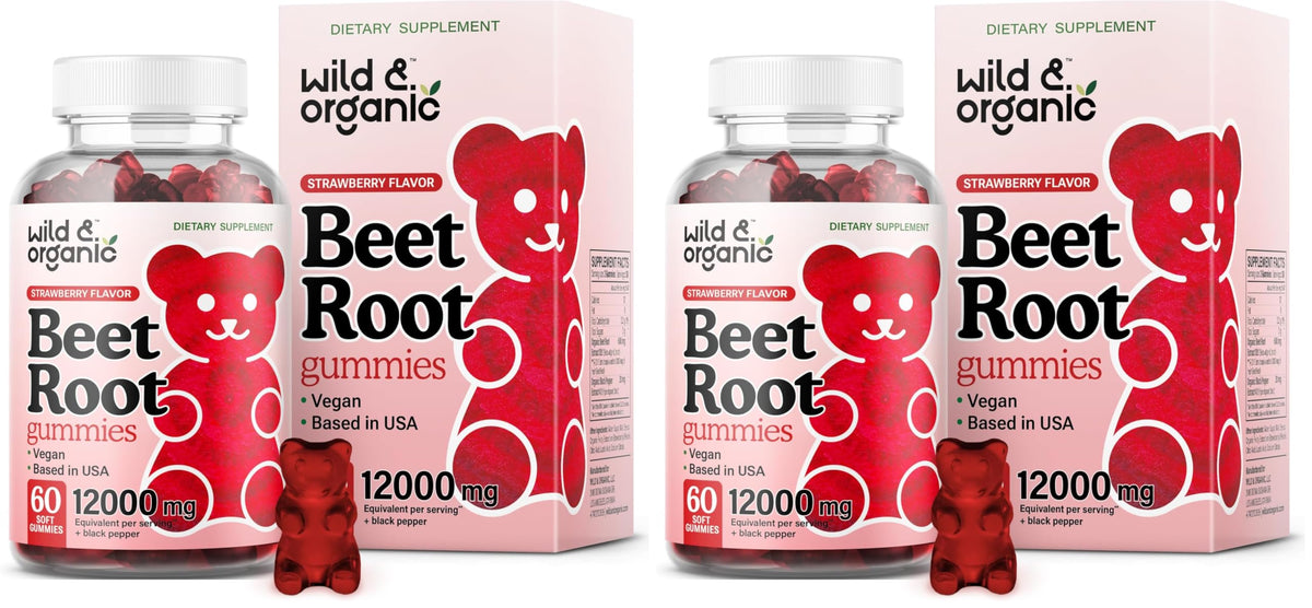 Front view of Wild & Organic Beet Root Gummies 12000 mg in a two-pack box