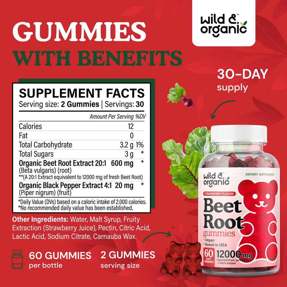 Detail of the bottle label showing 60 gummies per bottle