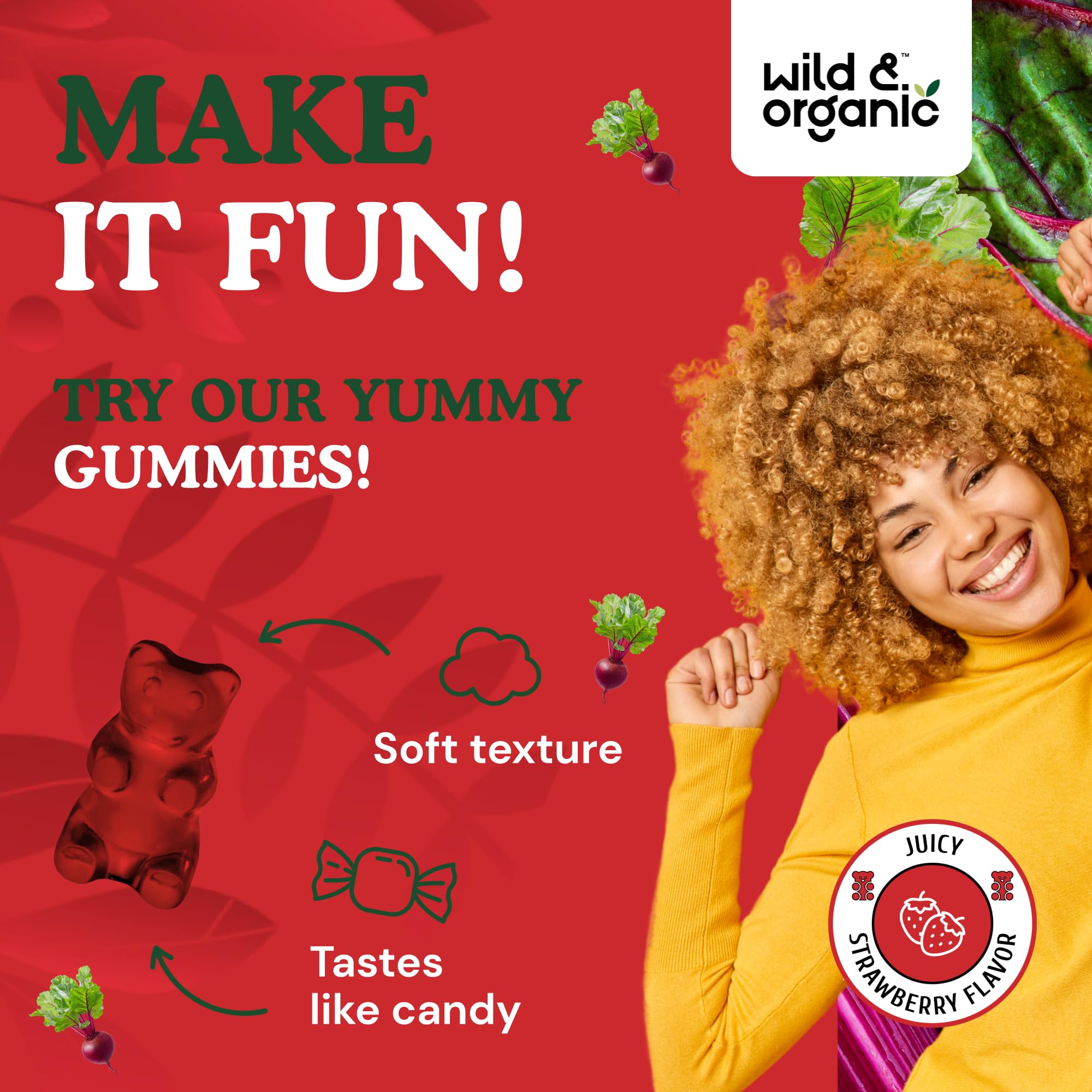 60-count bottle of Wild & Organic Beet Root Gummies