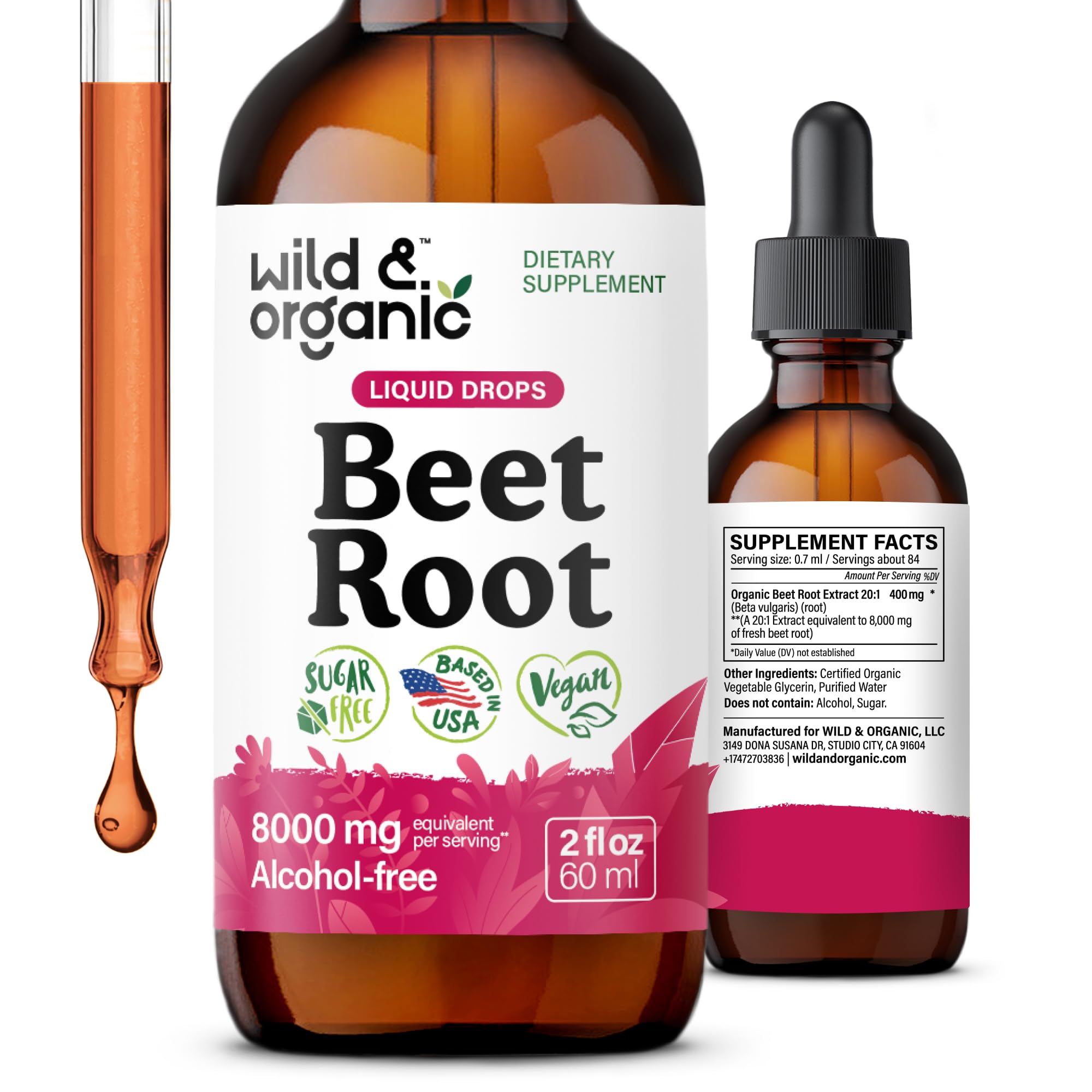 Front view of Wild & Organic Beet Root Tincture 2 oz bottle
