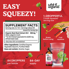 Nutrition facts panel and ingredients for the beet root tincture