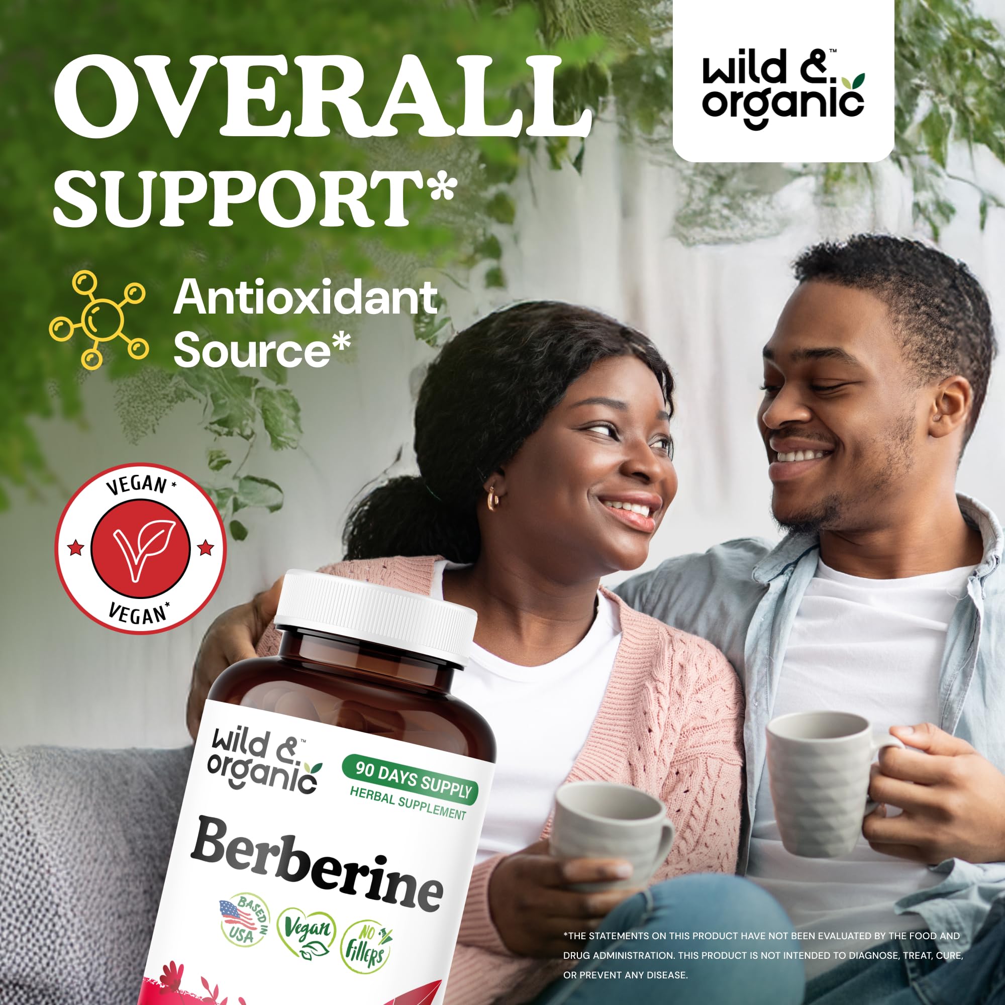 Wild & Organic Berberine 1000 mg capsules bottle back with label