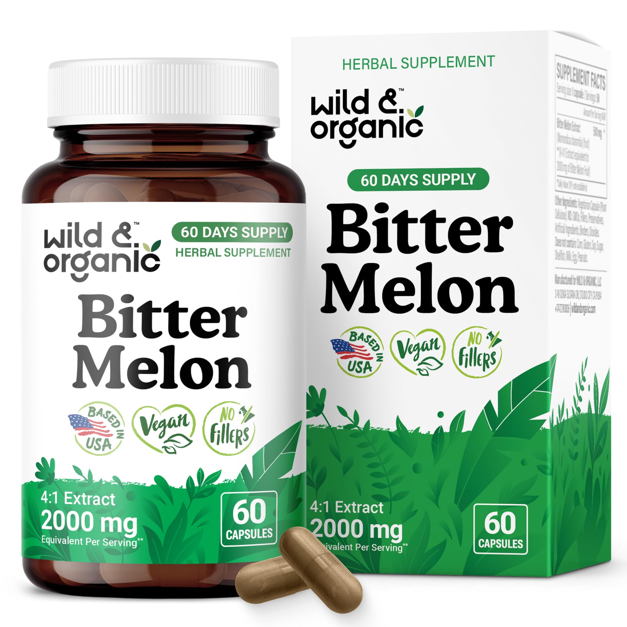 Bottle of Wild & Organic Bitter Melon Capsules 60-count