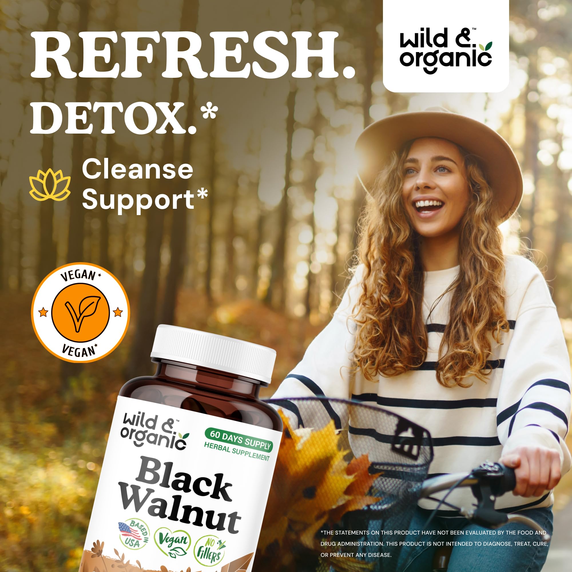 Product image: Wild & Organic Black Walnut Hull Capsules 900 mg bottle on white background