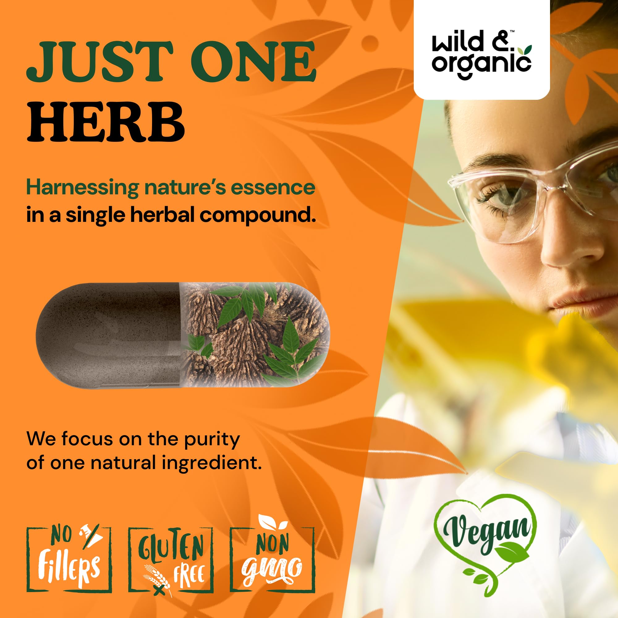 Ingredient shot featuring black walnut hull powder and capsules