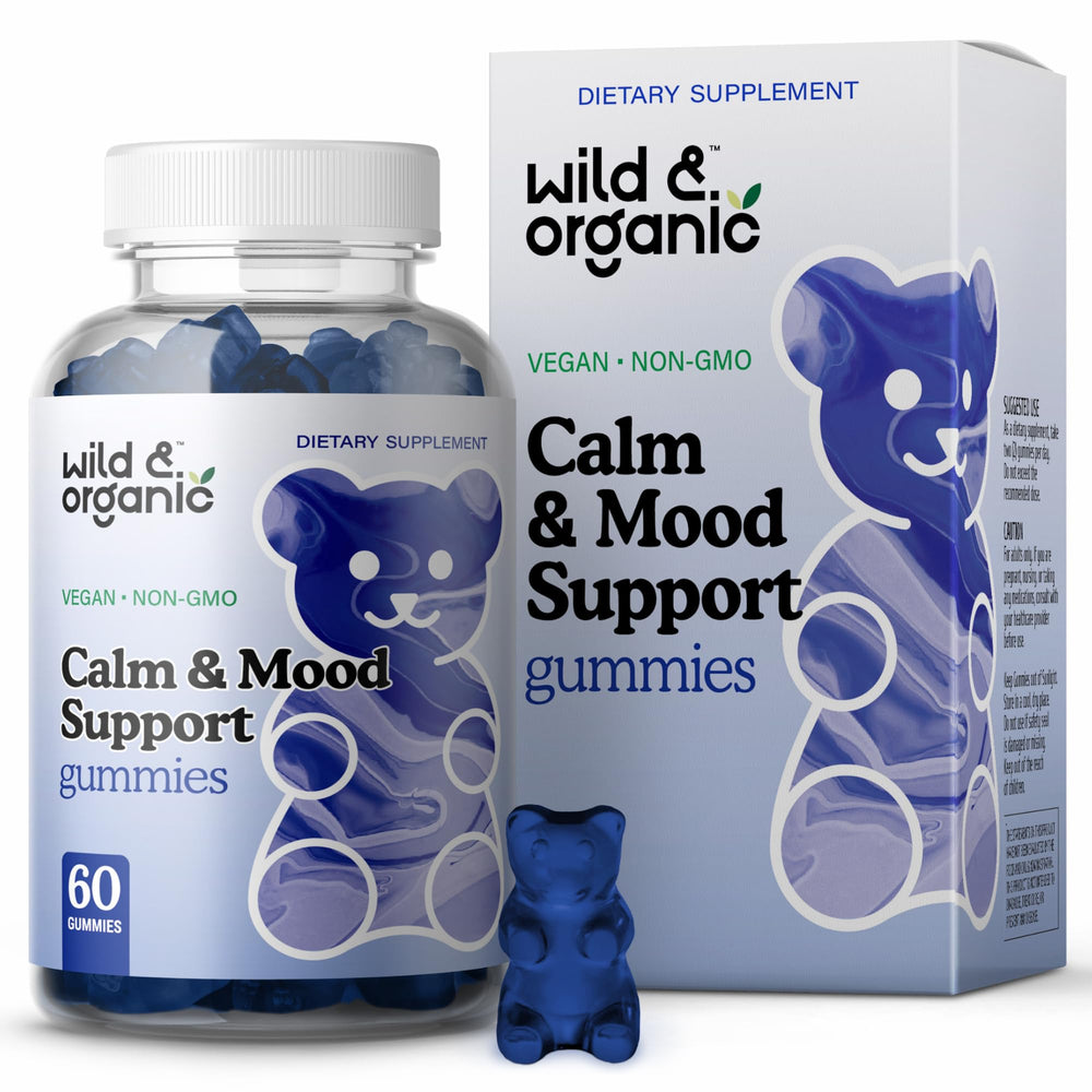 Front view of Wild & Organic Calm & Mood Gummies bottle on white background