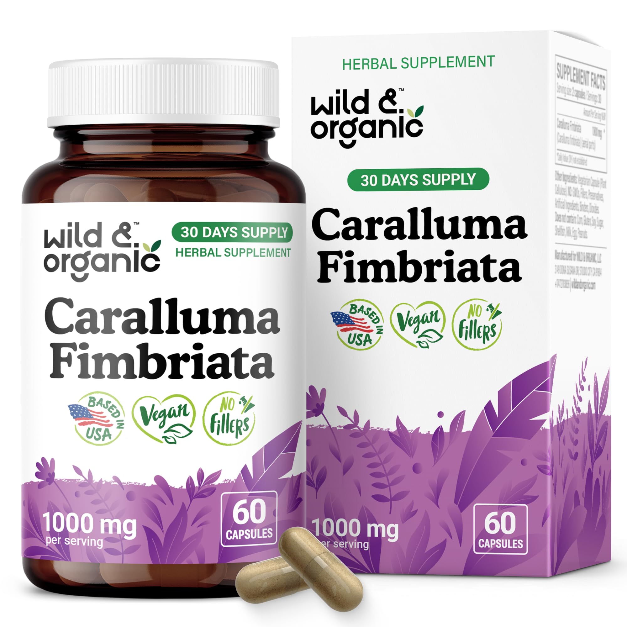 Bottle of Wild & Organic Caralluma Fimbriata capsules 1000 mg