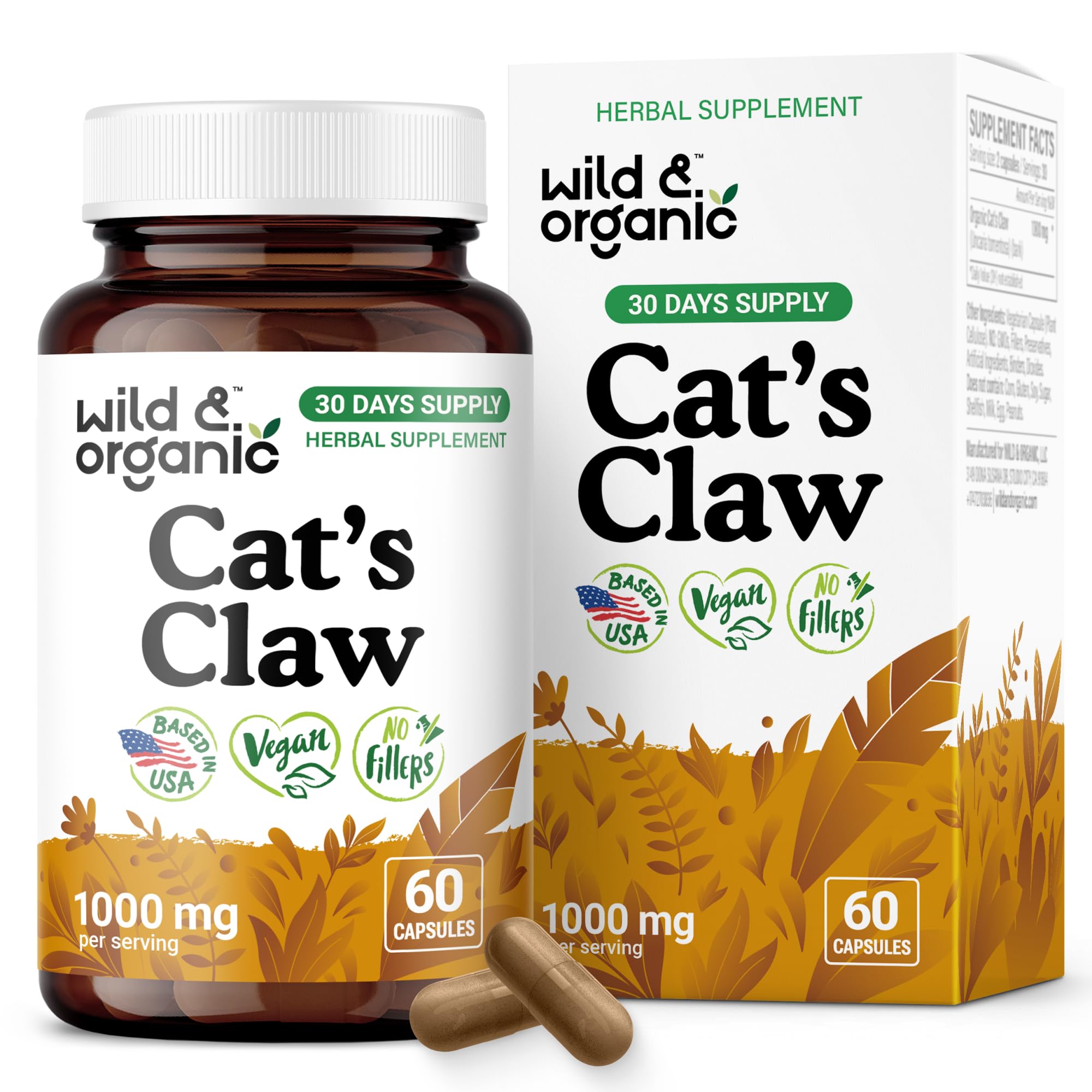 Wild & Organic Cat's Claw 1000 mg capsules bottle