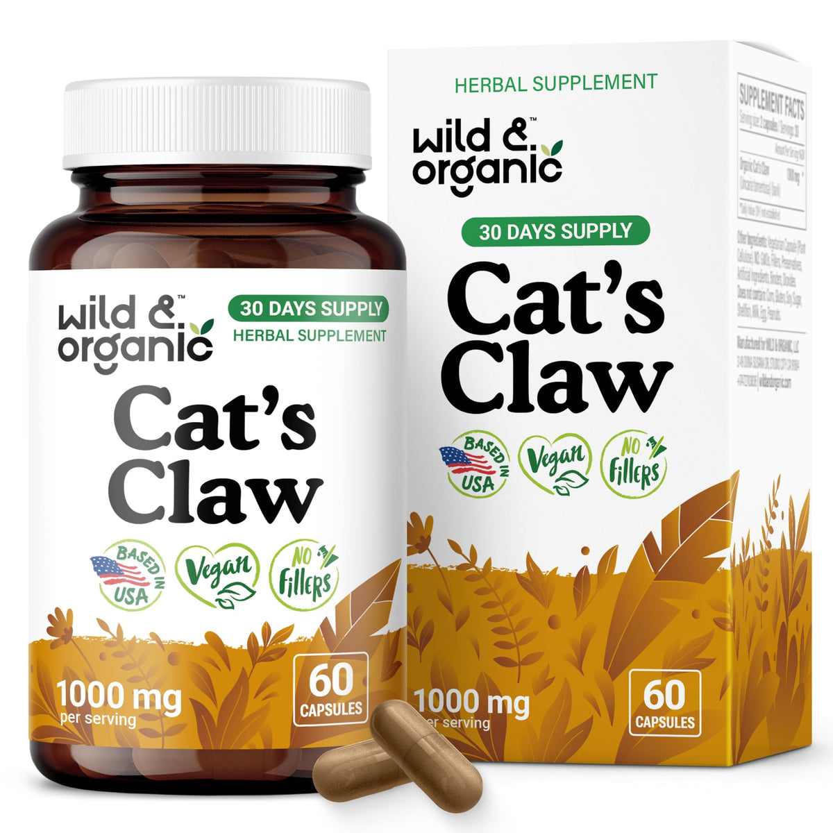 Wild & Organic Cat's Claw 1000 mg capsules bottle