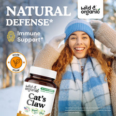 Cat's Claw capsules close-up showing vegan formula