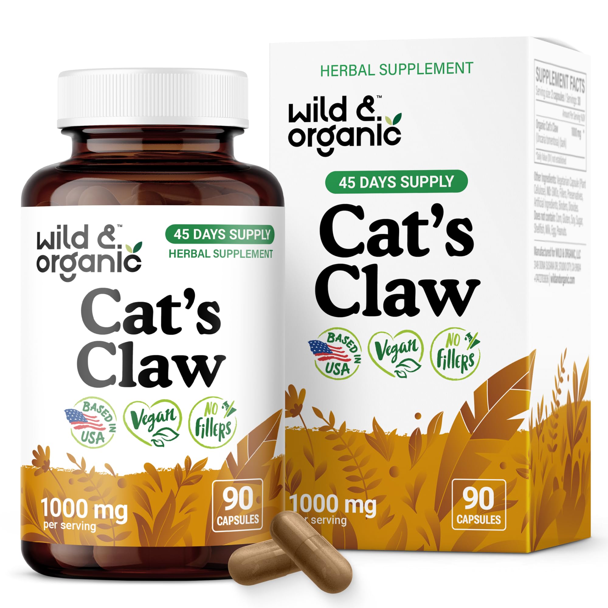 Wild & Organic Cat's Claw 1000 mg capsules bottle