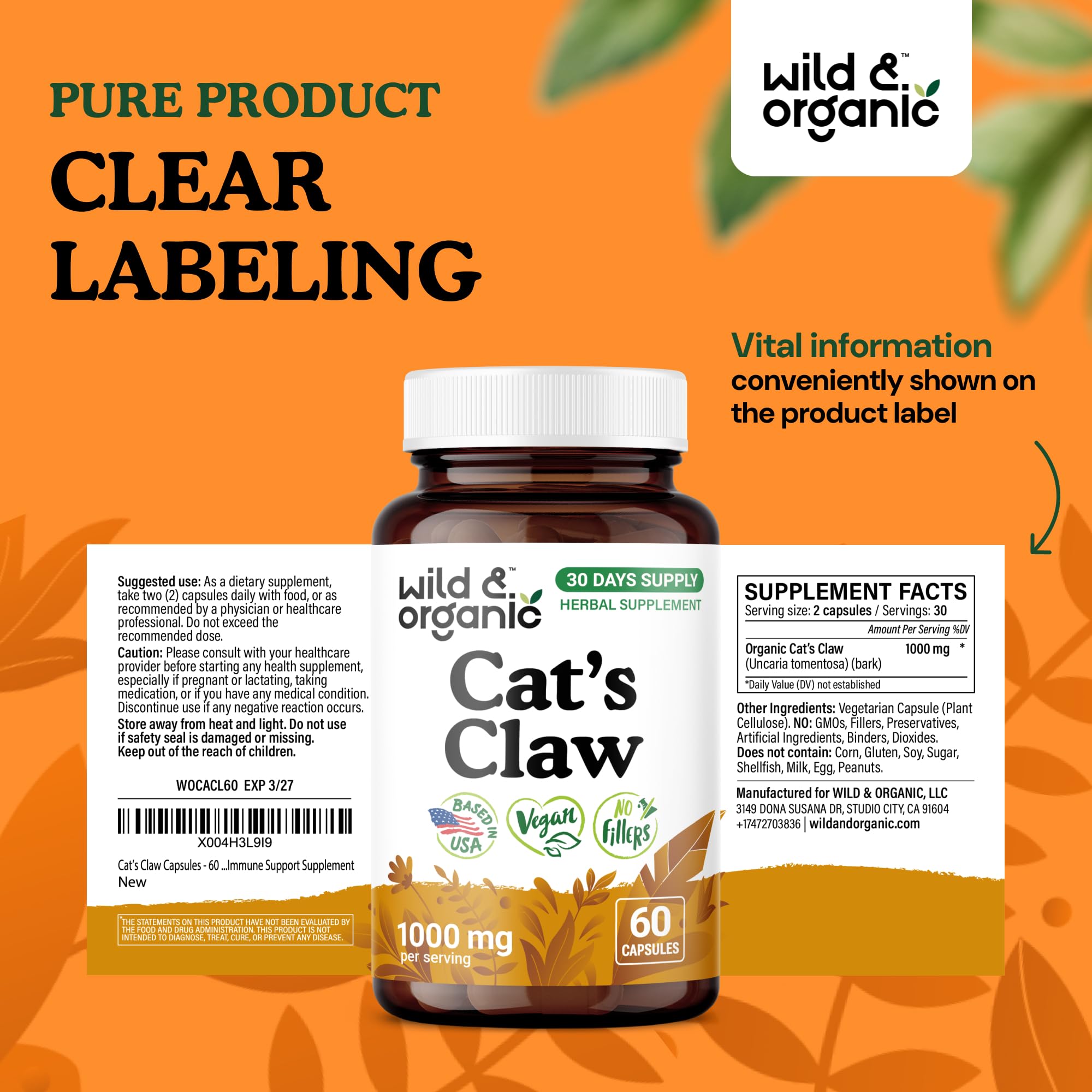 Product packaging with Wild & Organic branding