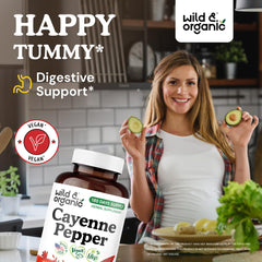 Back label showing vegan and non-GMO claims on cayenne capsules