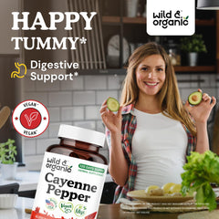 Bottle back view of Wild & Organic Cayenne Pepper Capsules 500 mg