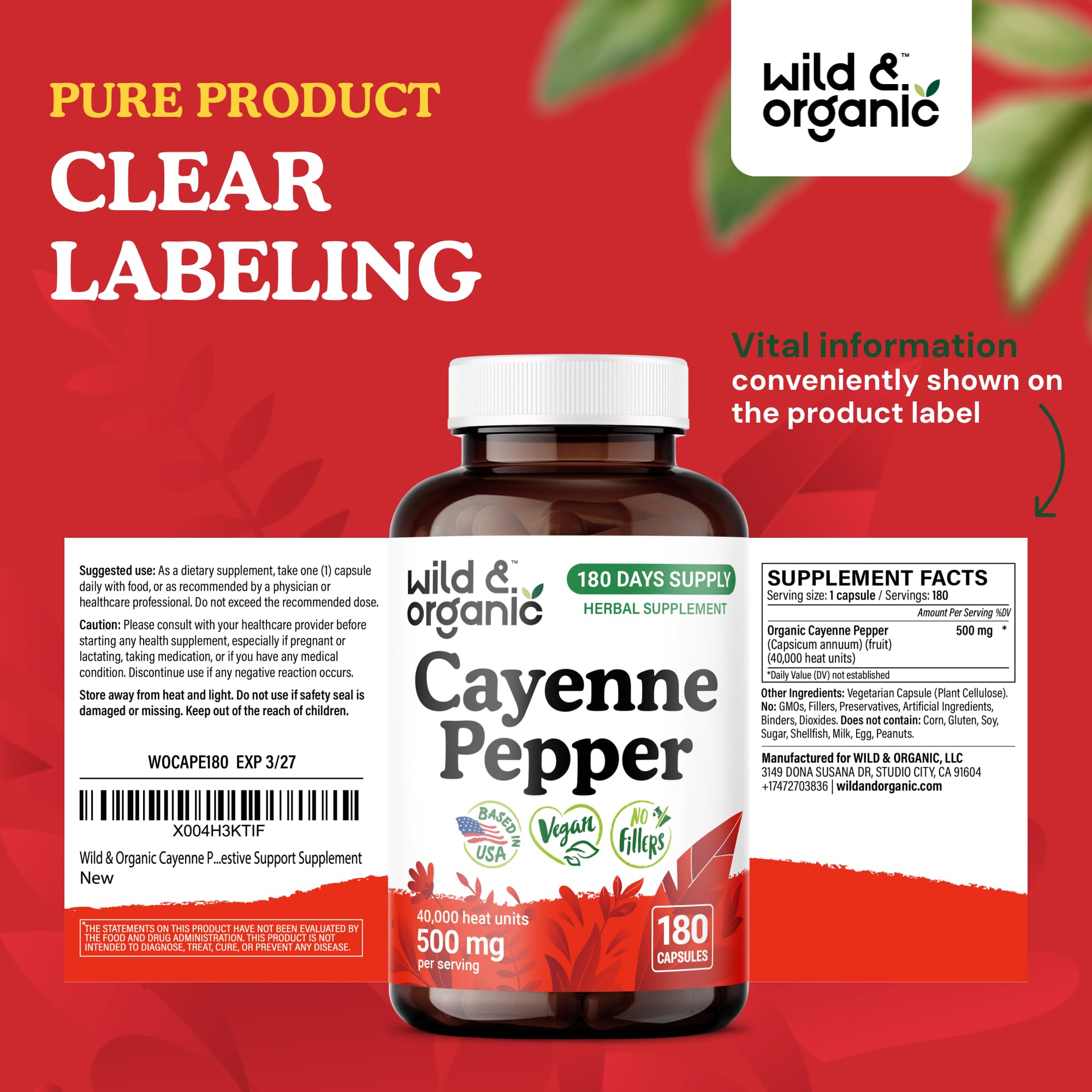 Usage and dosing guide for cayenne pepper capsules, 180-count