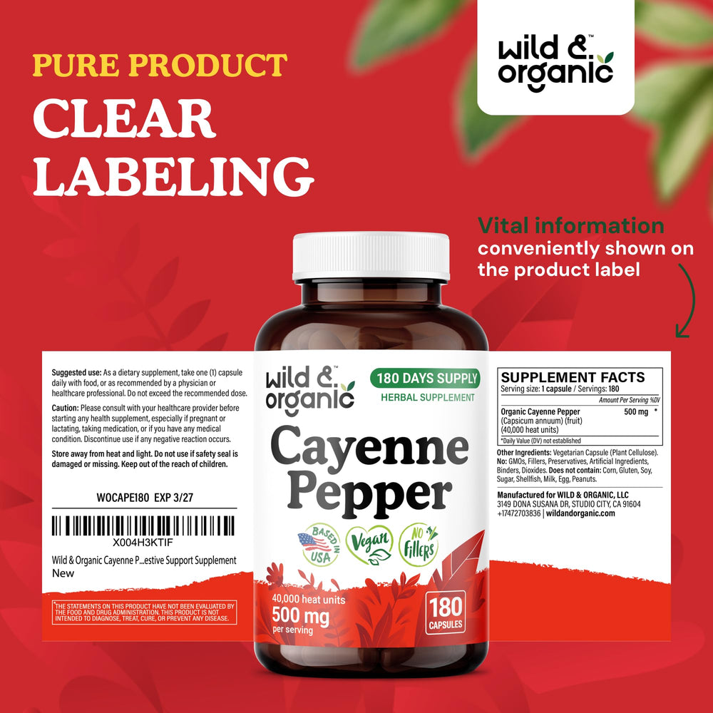 Usage and dosing guide for cayenne pepper capsules, 180-count