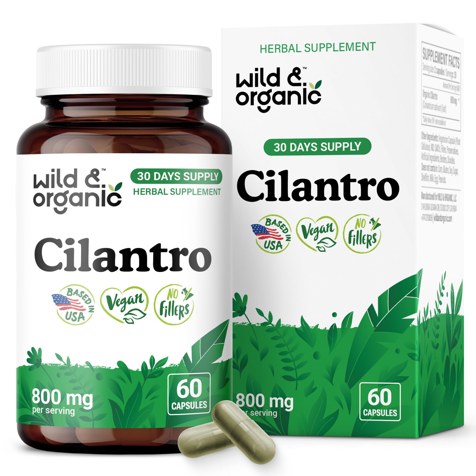 Front view of Wild & Organic Cilantro Capsules 800 mg bottle