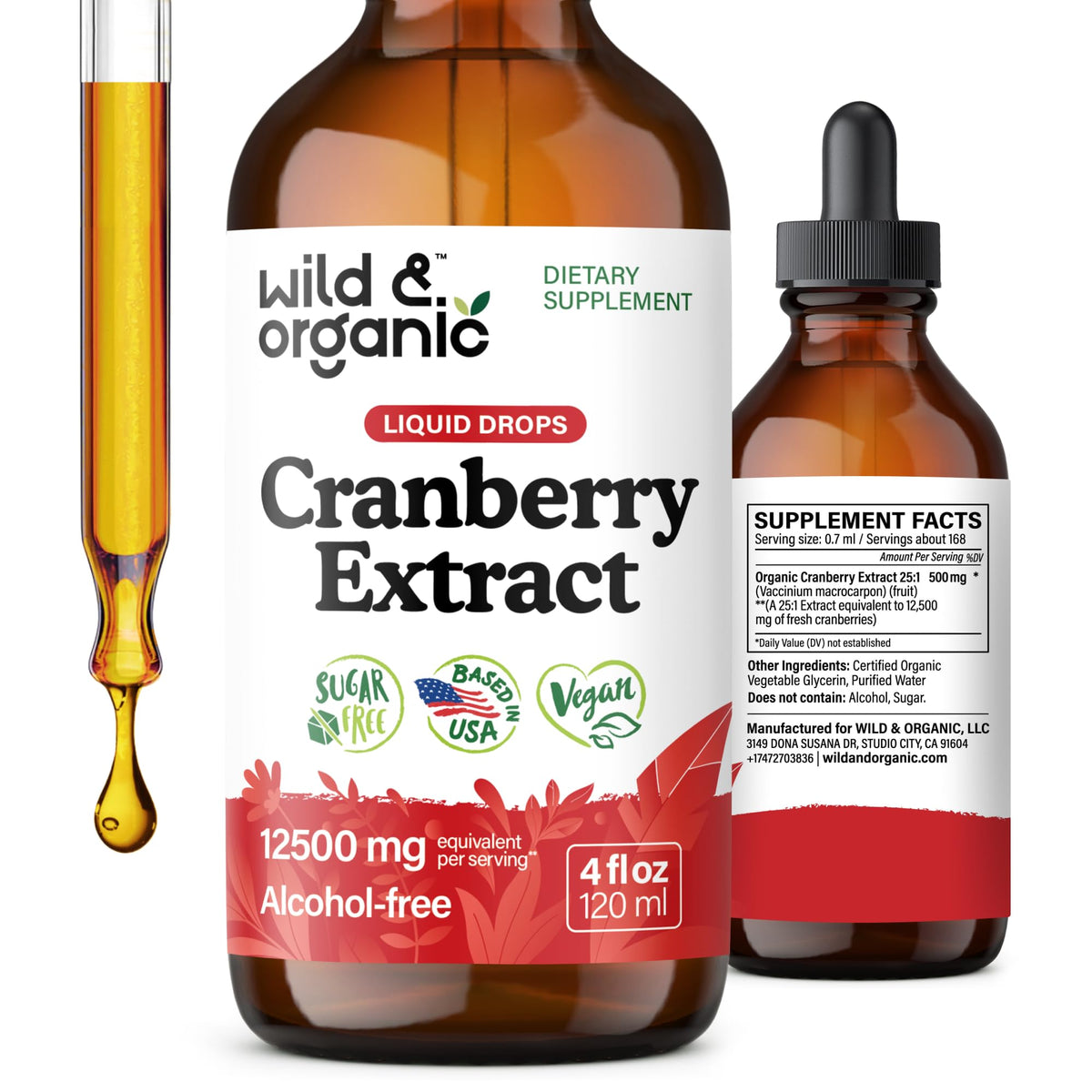 Front view of Wild & Organic Cranberry Concentrate Drops bottle