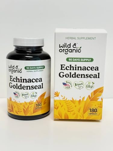 Back view of Wild & Organic Echinacea Goldenseal capsules bottle showing label