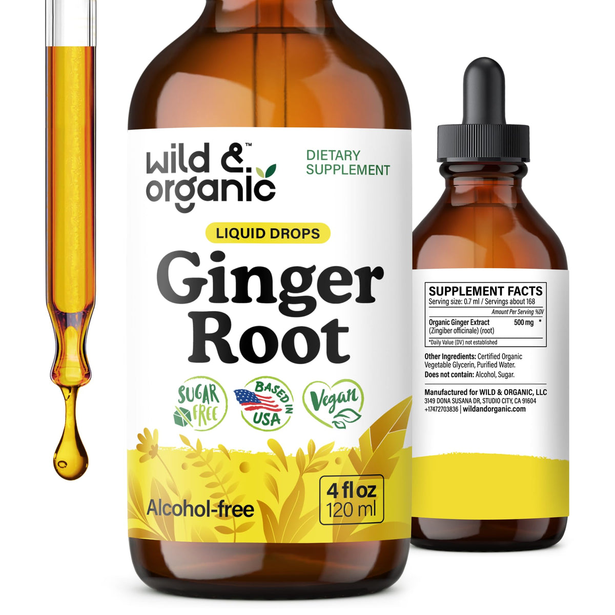Bottle of Wild & Organic Ginger Root Extract Drops 4 oz