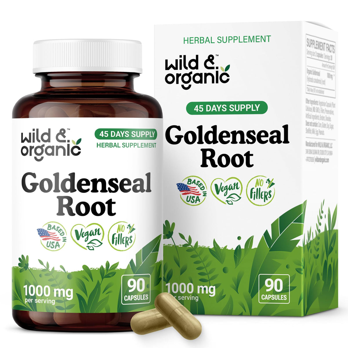 Bottle of Wild & Organic Goldenseal Root Capsules 1000mg