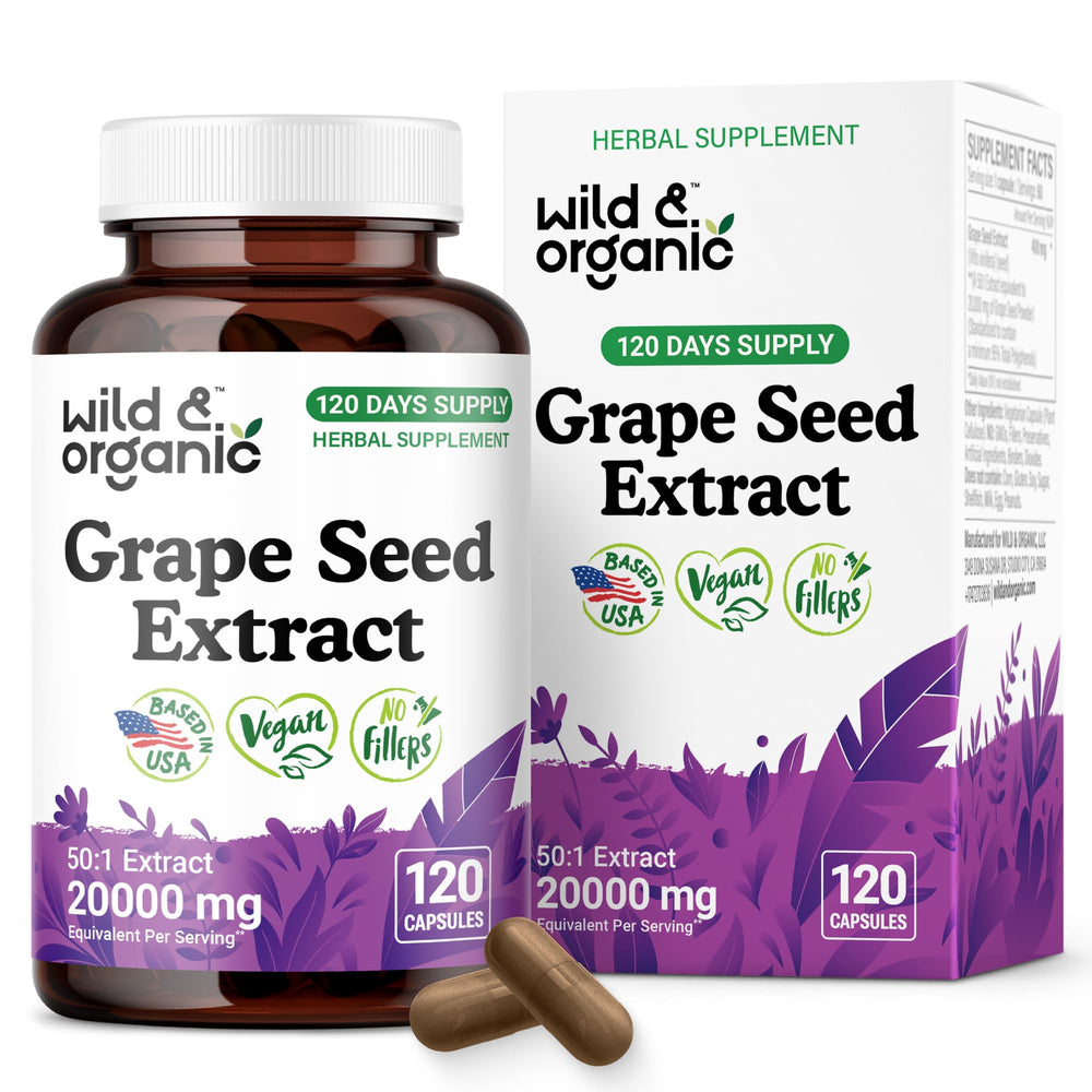 Front view of Wild & Organic Grape Seed Extract bottle