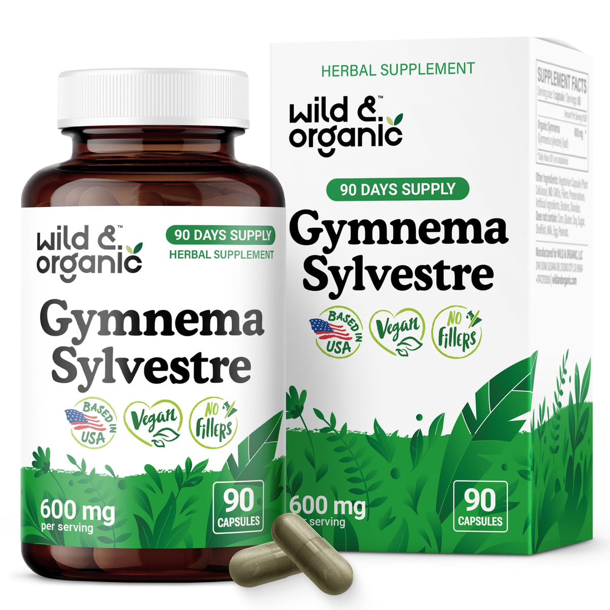 Wild & Organic Gymnema Sylvestre capsules bottle 600 mg