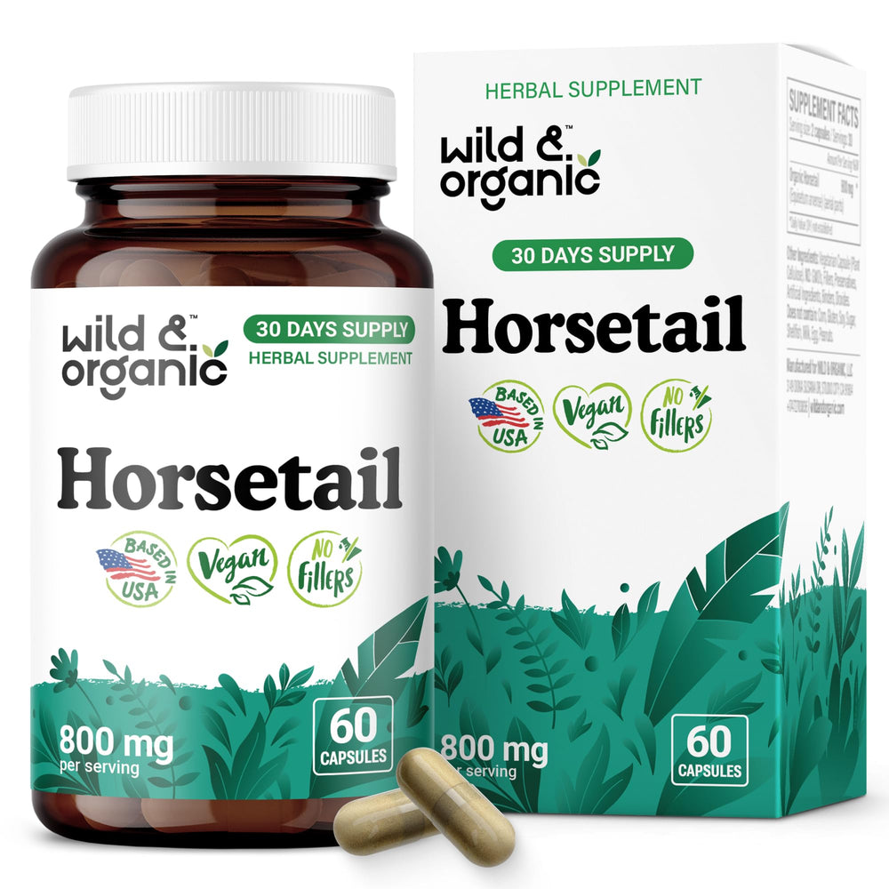 Wild & Organic Horsetail Herb Capsules bottle on white background