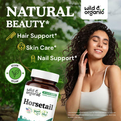 Close-up view of horsetail capsules with vegan coating