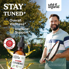 Close-up of the product label on Wild & Organic ginseng drops