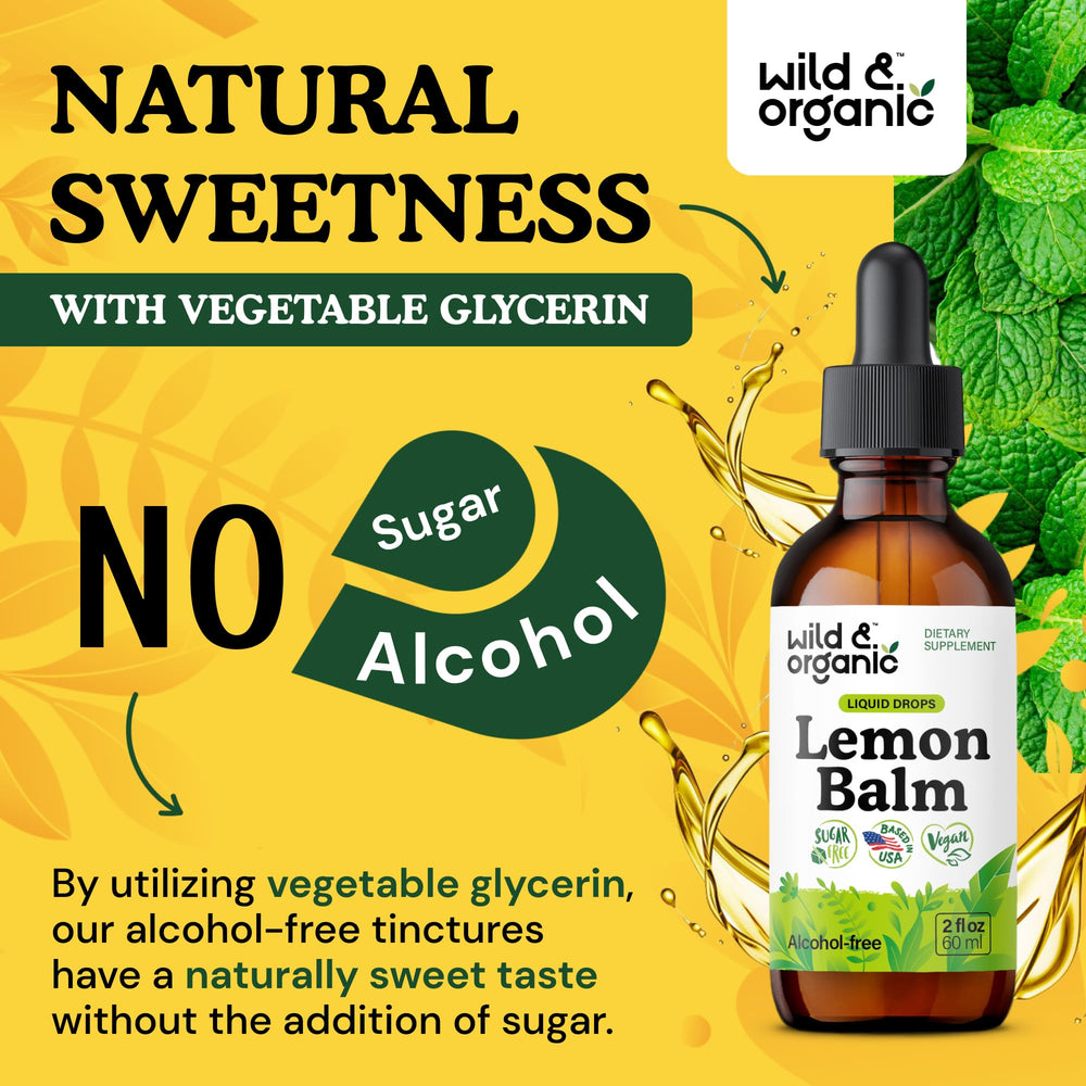 Dropper releasing lemon balm tincture next to the bottle