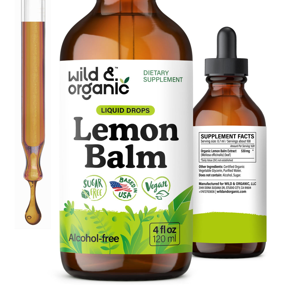 Front view of Wild & Organic Lemon Balm Tincture 4 oz bottle
