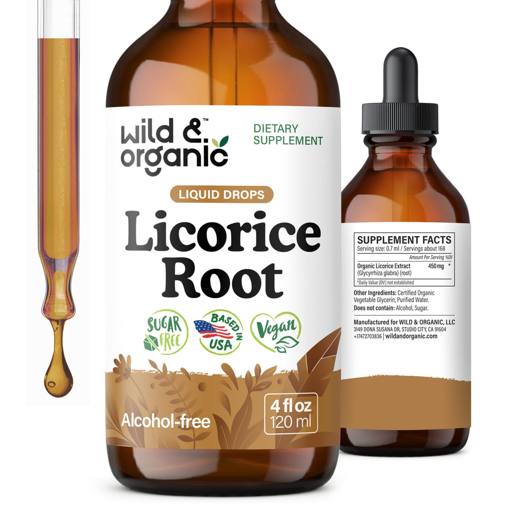 Wild & Organic Licorice Root Tincture bottle with 4 oz label