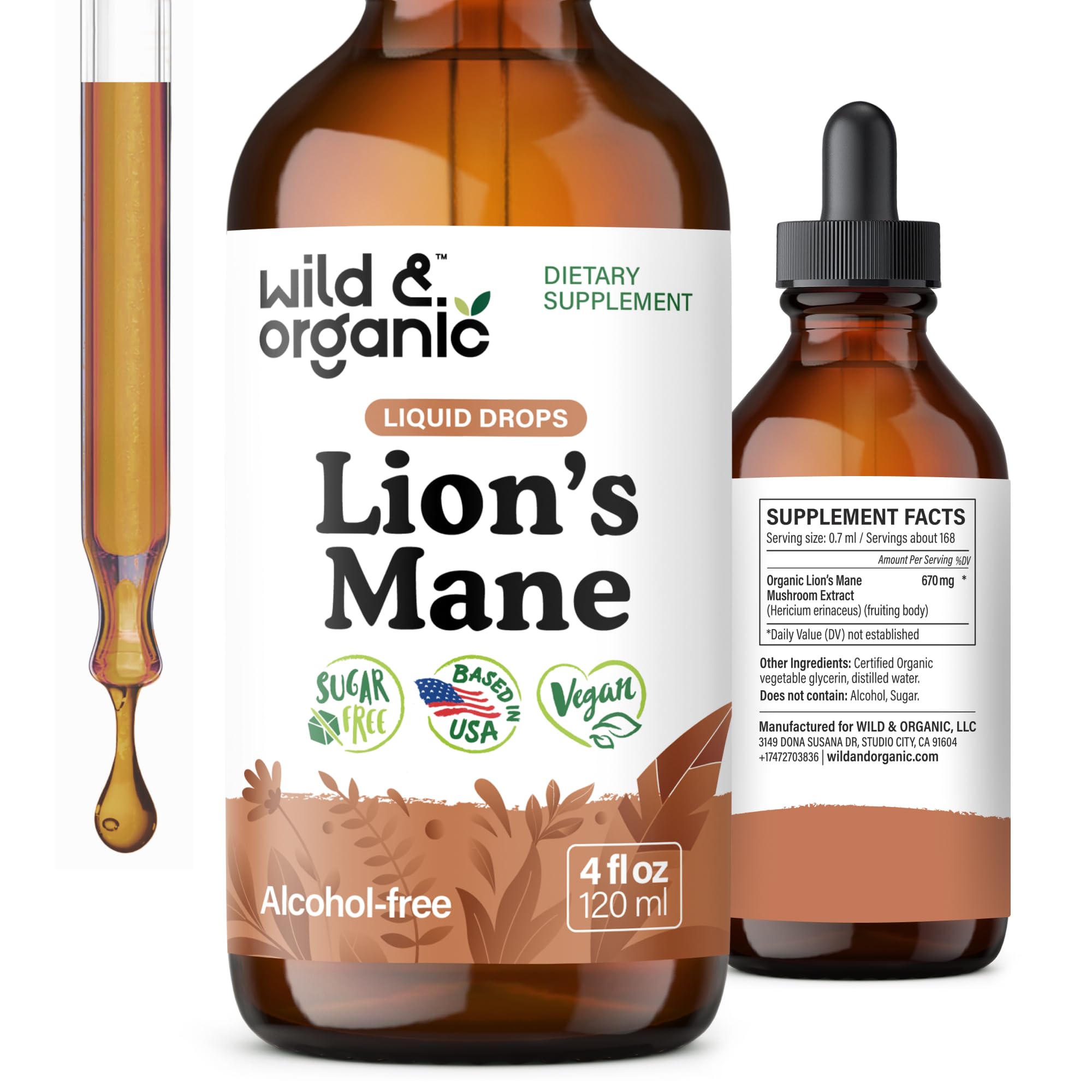 Main product image of Wild & Organic Lions Mane Liquid Drops 4 oz bottle